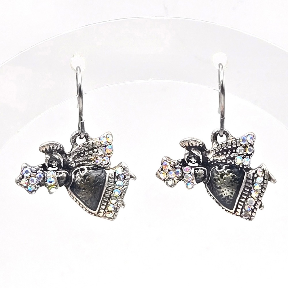 Aurora Borealis Rhinestone Angel Earrings Star Silver Tone‎ Drop Dangle Hook